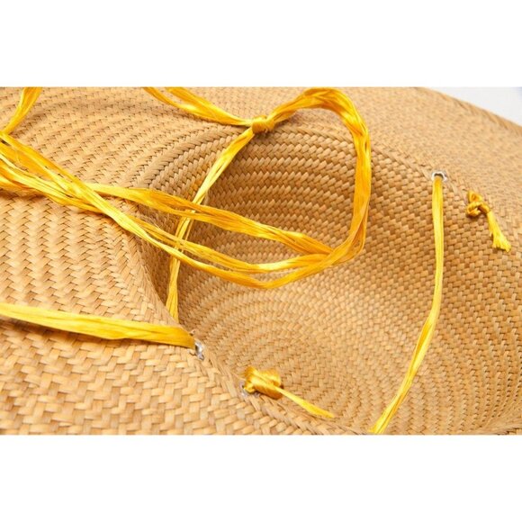 Vtg 1970\'s Women\'s Tan Hand Woven Straw Hat Extra Extra Wide Brim Extremely Firm